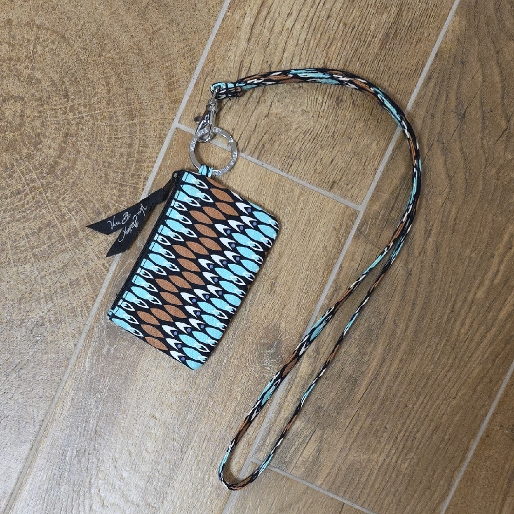 Vera Bradley Teal and Brown Lanyard Wallet